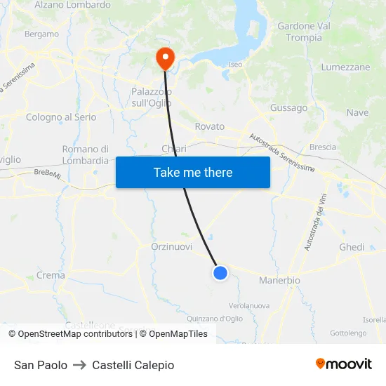 San Paolo to Castelli Calepio map