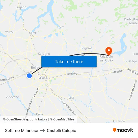 Settimo Milanese to Castelli Calepio map