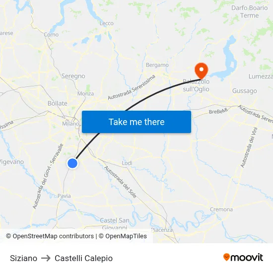 Siziano to Castelli Calepio map