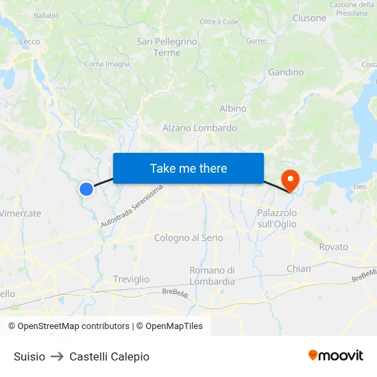 Suisio to Castelli Calepio map