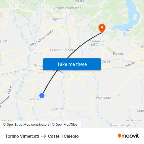 Torlino Vimercati to Castelli Calepio map