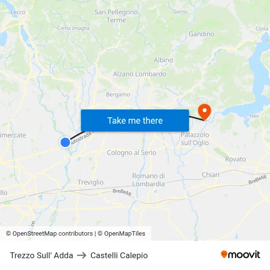 Trezzo Sull' Adda to Castelli Calepio map