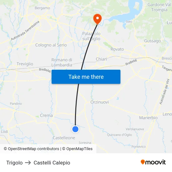 Trigolo to Castelli Calepio map