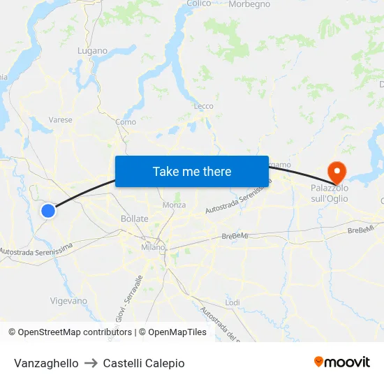 Vanzaghello to Castelli Calepio map