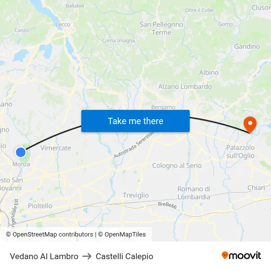 Vedano Al Lambro to Castelli Calepio map