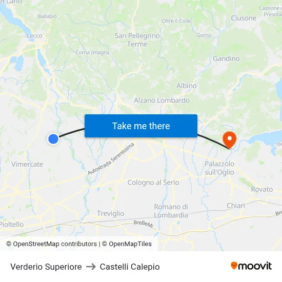 Verderio Superiore to Castelli Calepio map