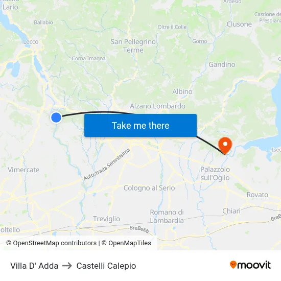 Villa D' Adda to Castelli Calepio map