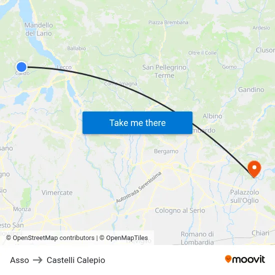 Asso to Castelli Calepio map