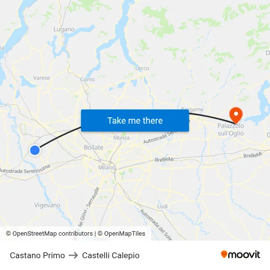 Castano Primo to Castelli Calepio map