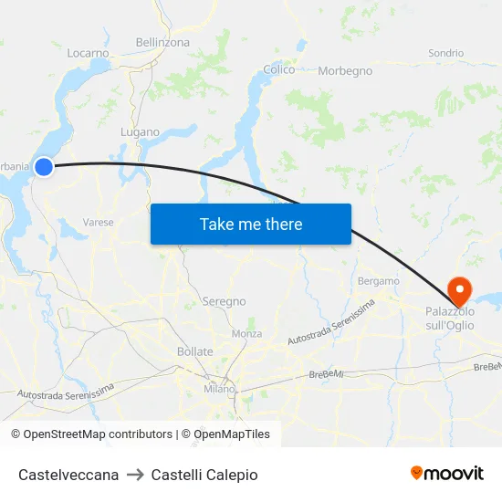Castelveccana to Castelli Calepio map
