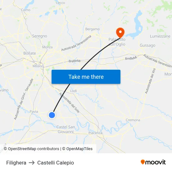 Filighera to Castelli Calepio map