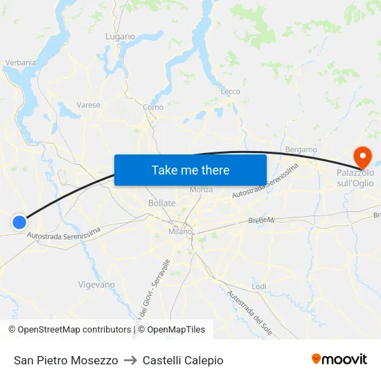 San Pietro Mosezzo to Castelli Calepio map