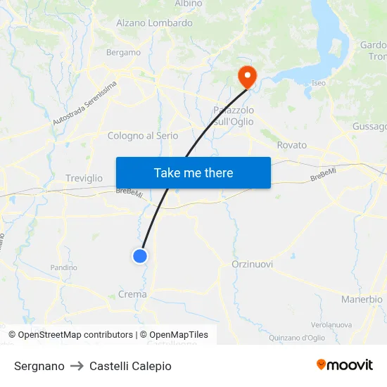 Sergnano to Castelli Calepio map