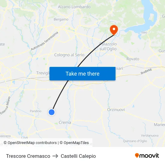 Trescore Cremasco to Castelli Calepio map