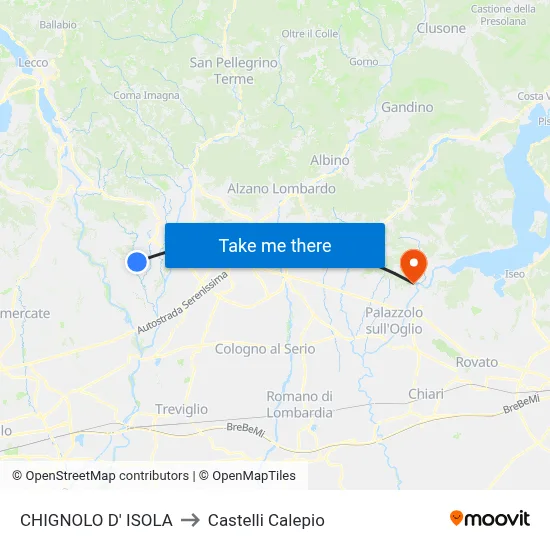 CHIGNOLO D' ISOLA to Castelli Calepio map