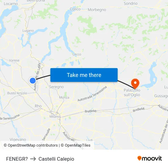 Fenegro to Castelli Calepio map