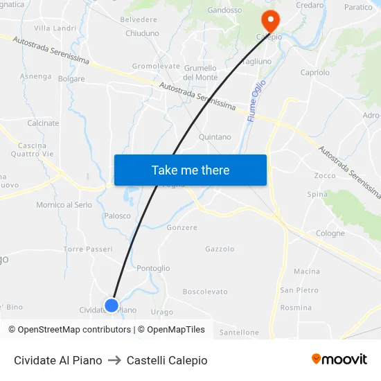 Cividate al Piano to Castelli Calepio map
