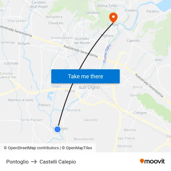 Pontoglio to Castelli Calepio map