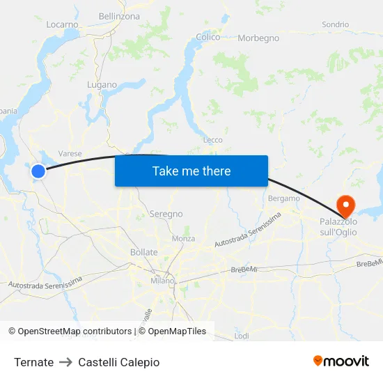Ternate to Castelli Calepio map