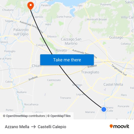 Azzano Mella to Castelli Calepio map