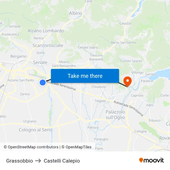 Grassobbio to Castelli Calepio map