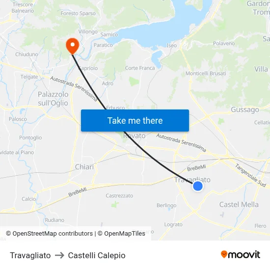 Travagliato to Castelli Calepio map