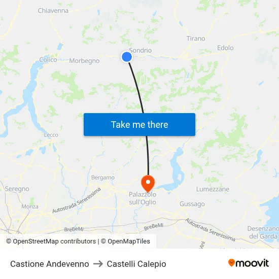 Castione Andevenno to Castelli Calepio map