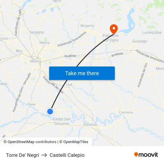 Torre De' Negri to Castelli Calepio map