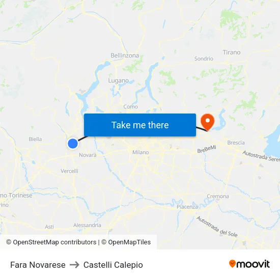 Fara Novarese to Castelli Calepio map