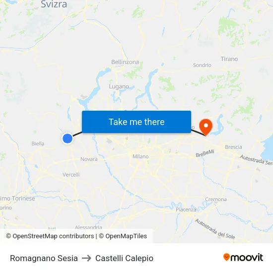 Romagnano Sesia to Castelli Calepio map