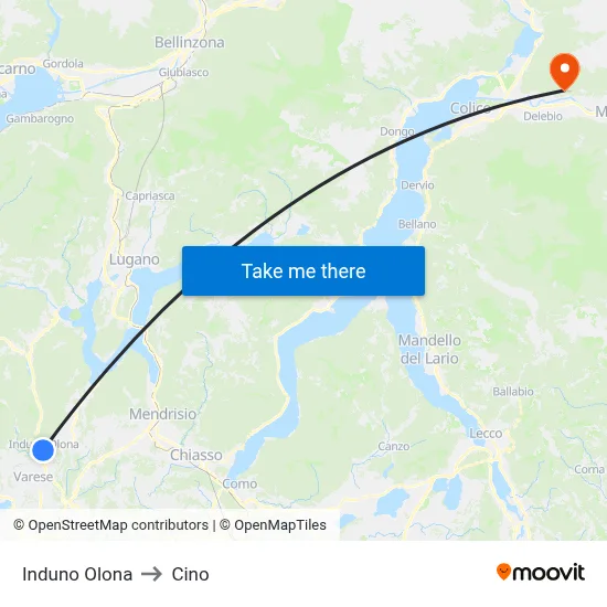 Induno Olona to Cino map