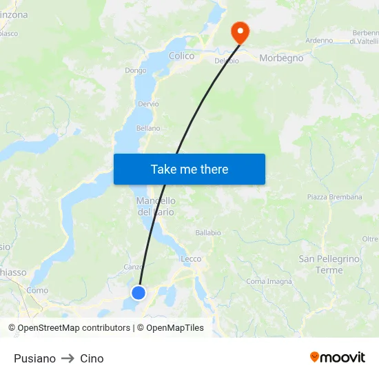 Pusiano to Cino map
