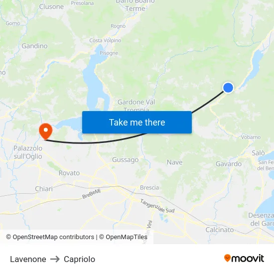 Lavenone to Capriolo map