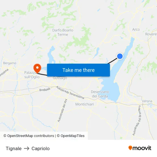 Tignale to Capriolo map