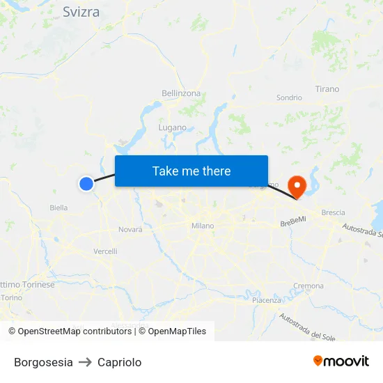 Borgosesia to Capriolo map