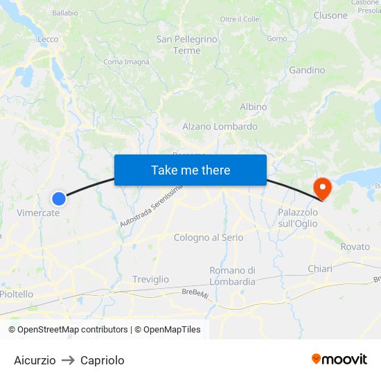 Aicurzio to Capriolo map