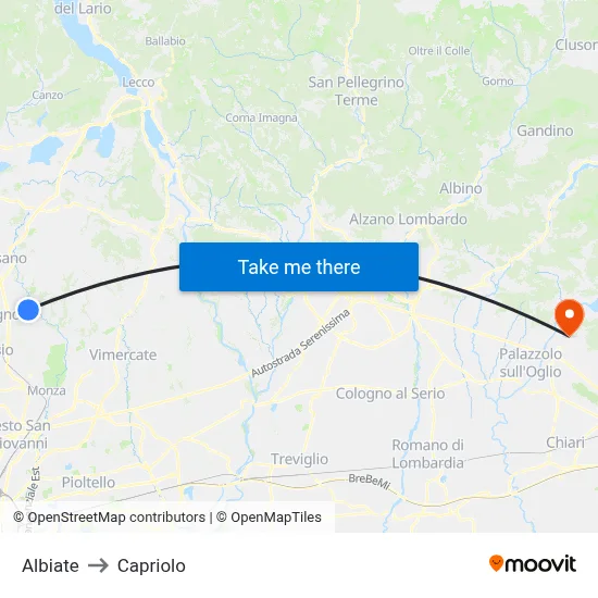 Albiate to Capriolo map