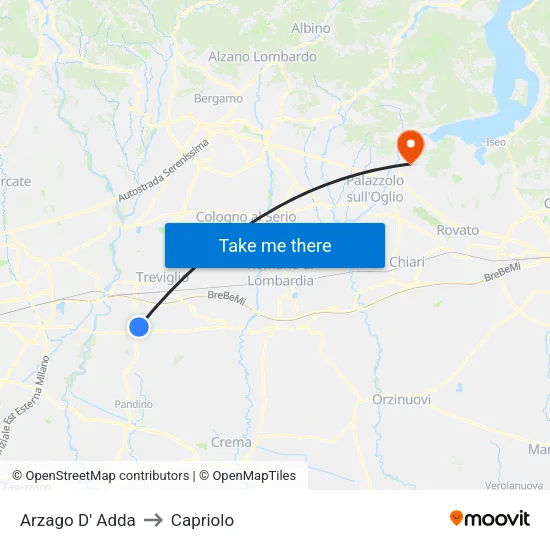 Arzago d'Adda to Capriolo map