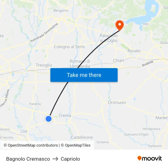 Bagnolo Cremasco to Capriolo map