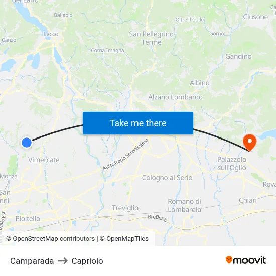 Camparada to Capriolo map