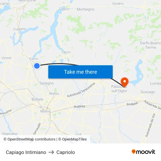 Capiago Intimiano to Capriolo map