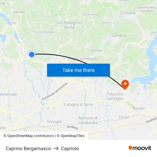 Caprino Bergamasco to Capriolo map