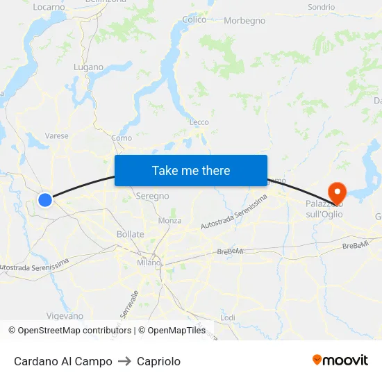 Cardano al Campo to Capriolo map