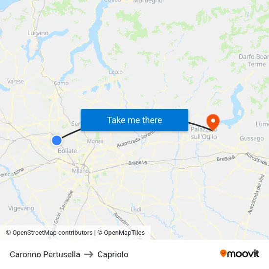 Caronno Pertusella to Capriolo map