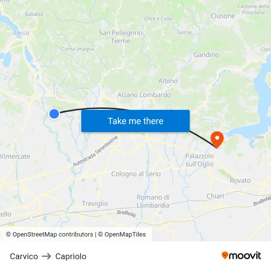Carvico to Capriolo map