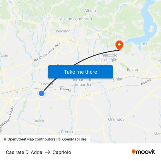 Casirate d'Adda to Capriolo map