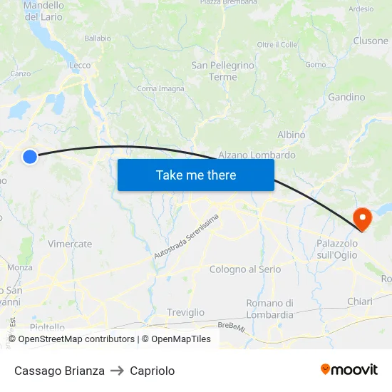 Cassago Brianza to Capriolo map