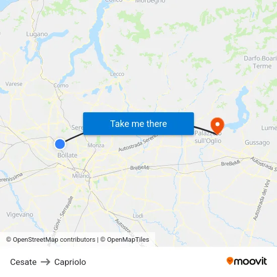 Cesate to Capriolo map