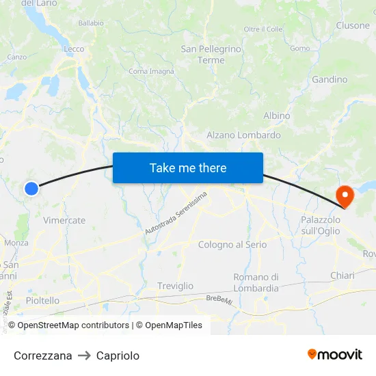 Correzzana to Capriolo map