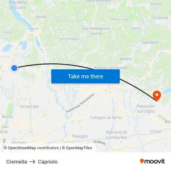 Cremella to Capriolo map